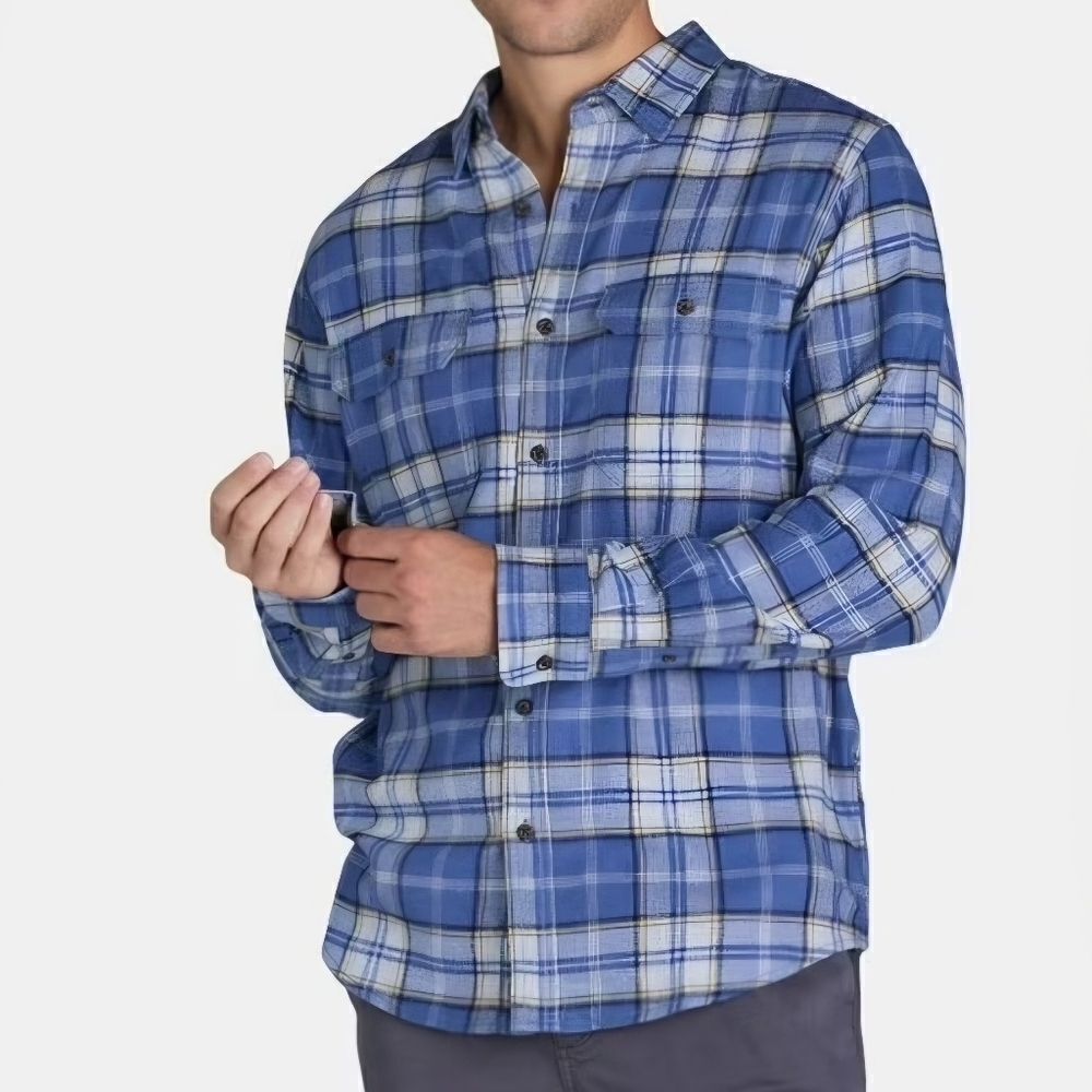 George Men's Blue Plaid Long Sleeve Button-Down Flannel Shirt